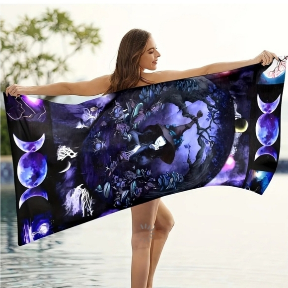 A Gothic Universe Witch Triple Moon Beach Towel – Purple Microfiber, Full Moon - Picture 1 of 7